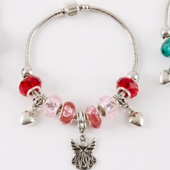Angel w hearts Charm Bracelet Glass Beads Red & Pink New Christmas - Picture 4 of 8